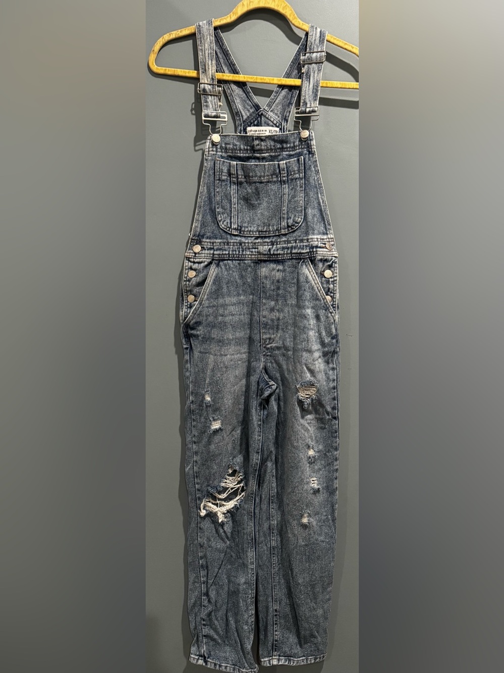 Refuge Denim Distressed Blue Wash Overalls XS Baggy Y2K